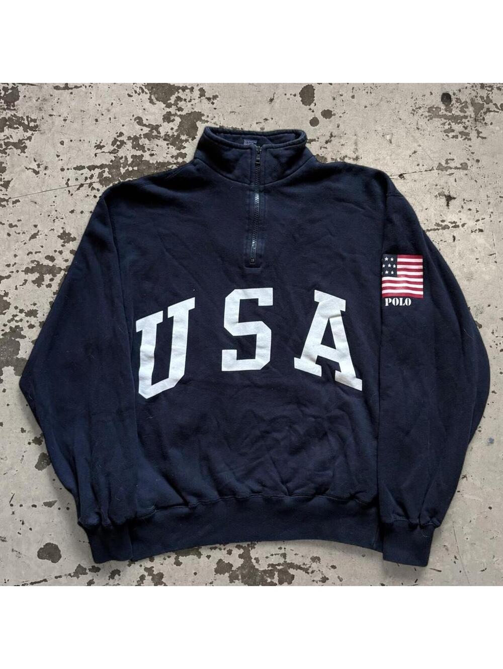 Mens Vintage rare 1990s Polo Ralph Lauren rare USA quarter zip sweatshirt Size M